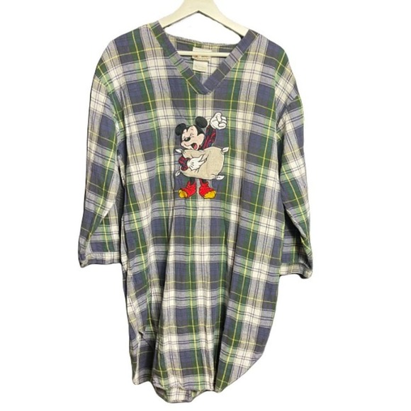 Disney Other - Disney Women's Vintage Mickey Mouse Green Plaid Sleepwear Pajama Shirt Size S/M